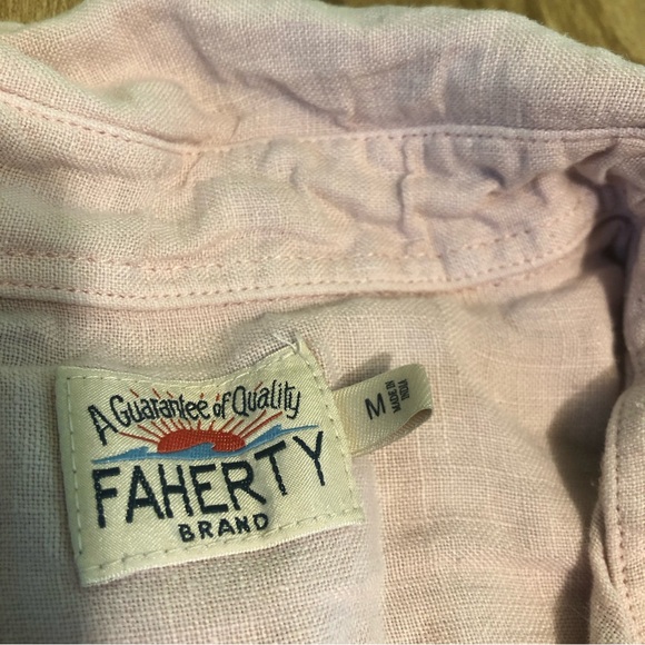 Faherty Shirt Mens 100% Linen Light Pink Solid Button Up Outdoors Casual Size M - Picture 5 of 10